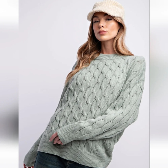 New! Easel Green Cable Knit Sweater S - Picture 1 of 10
